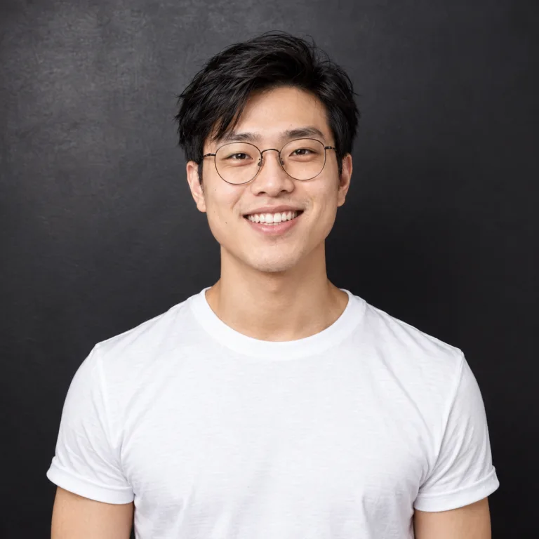 A guest's original photo: a smiling man in a white t-shirt