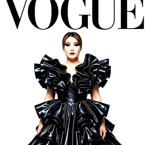 A guest as a fashion magazine cover in a black gown