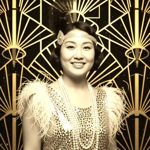 A guest as a sepia 1920s art deco portrait