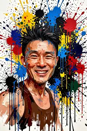 The same man as a drip paint portrait